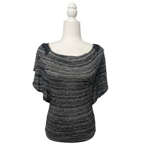 Almost Famous Gray Striped Lace Back Short Sleeve Top - Size Small